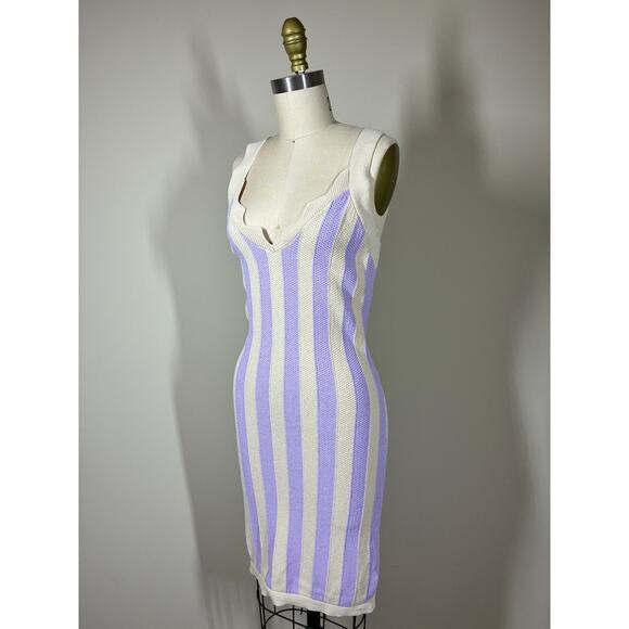 House of Harlow Striped Knit Bodycon Dress Small Stretchy Purple Cream - Picture 7 of 15
